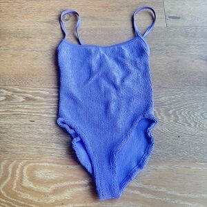 HUNZA G Lilac Textured One-Piece Swimsuit